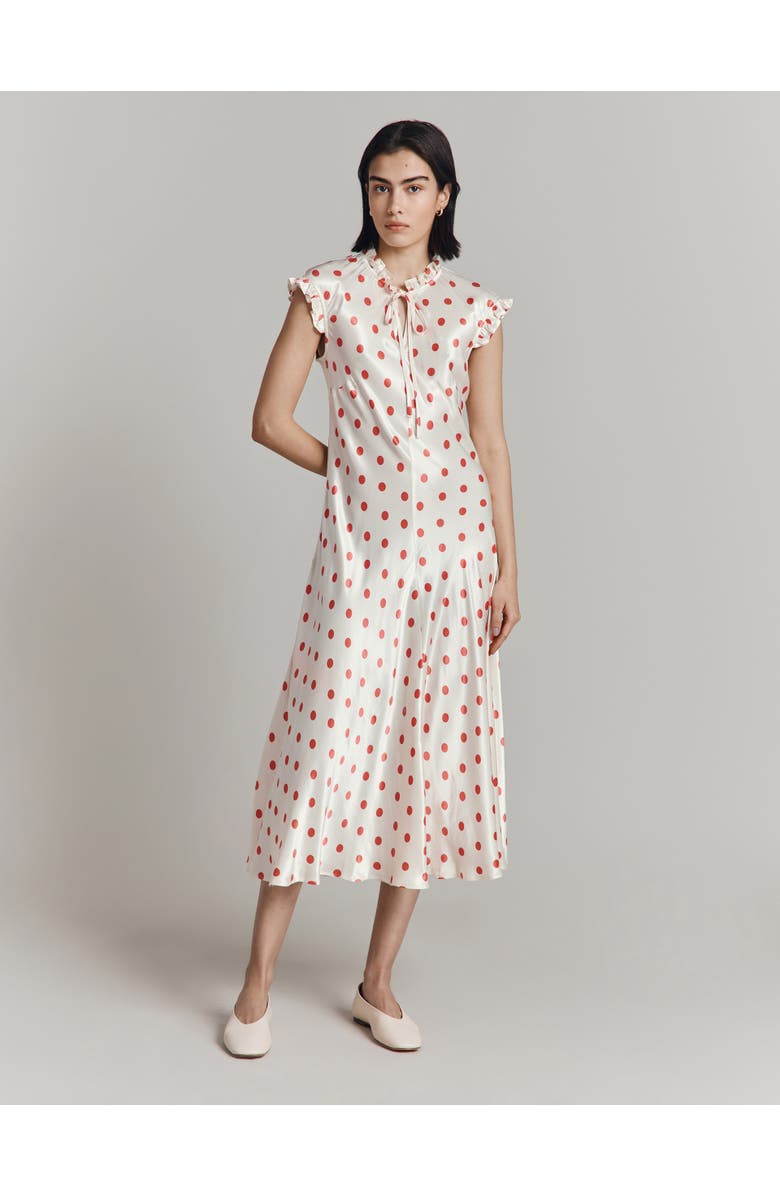 Ghost London Cicely Polka Dot Satin Midi Dress, Main, color, Ivory Polka Dot
