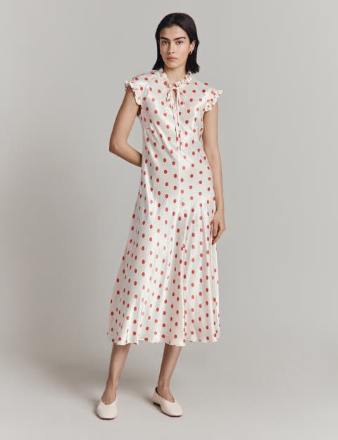 Cicely Polka Dot Satin Midi Dress