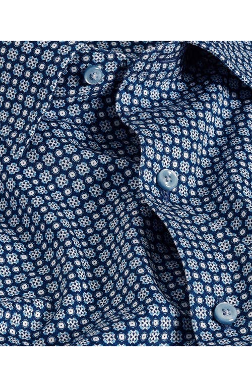 David Donahue Regular Fit Geometric Print Cotton Dobby Dress Shirt In Blue