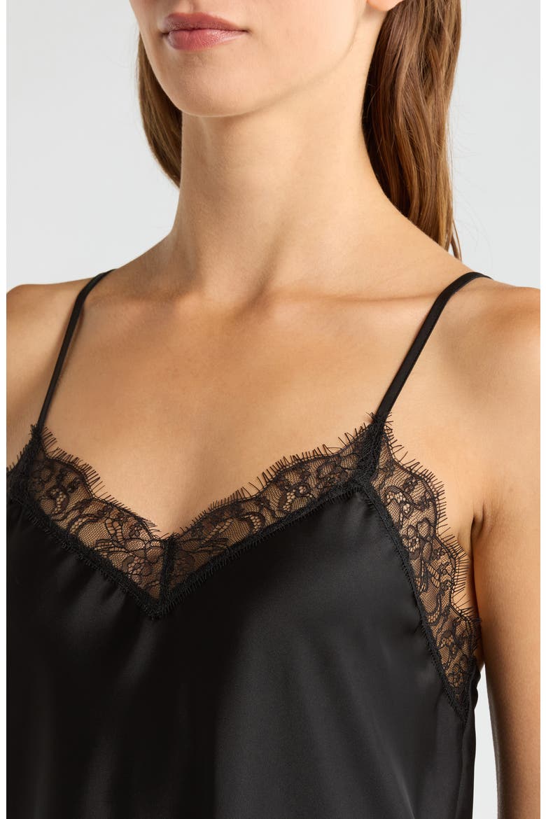 Scalloped Lace Trim Satin Camisole, Alternate, color, BLACK
