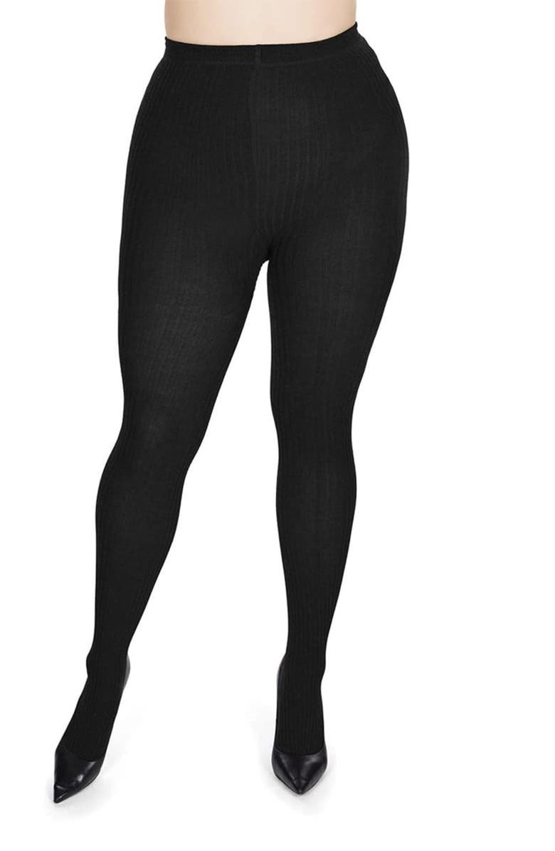 MeMoi 2-Pack Rib Sweater Tights, Alternate, color, Black-Black