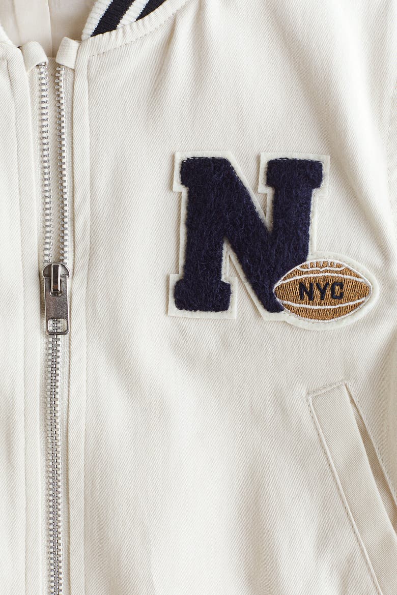 Cotton Baseball Jacket, Alternate, color, Cream/New York City