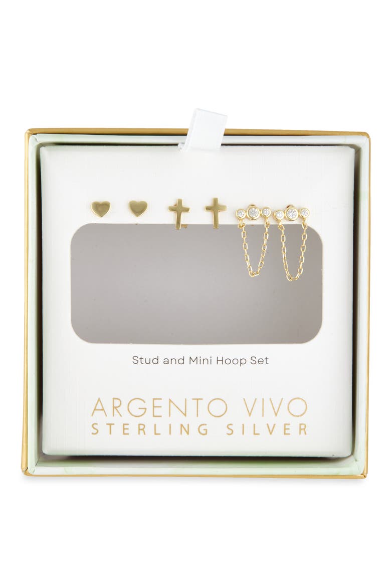 Pack of 3 Assorted Studs & Crystal Chain Drop Earrings Set, Main, color, GOLD
