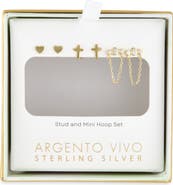 ARGENTO VIVO Pack of 3 Assorted Studs & Crystal Chain Drop Earrings Set