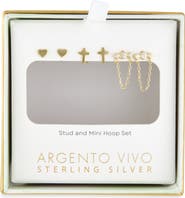 ARGENTO VIVO Pack of 3 Assorted Studs & Crystal Chain Drop Earrings Set