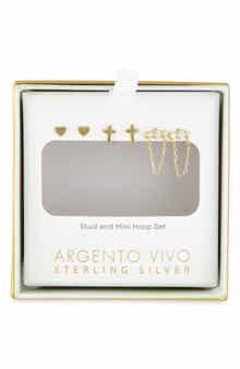 ARGENTO VIVO Pack of 3 Assorted Studs & Crystal Chain Drop Earrings Set