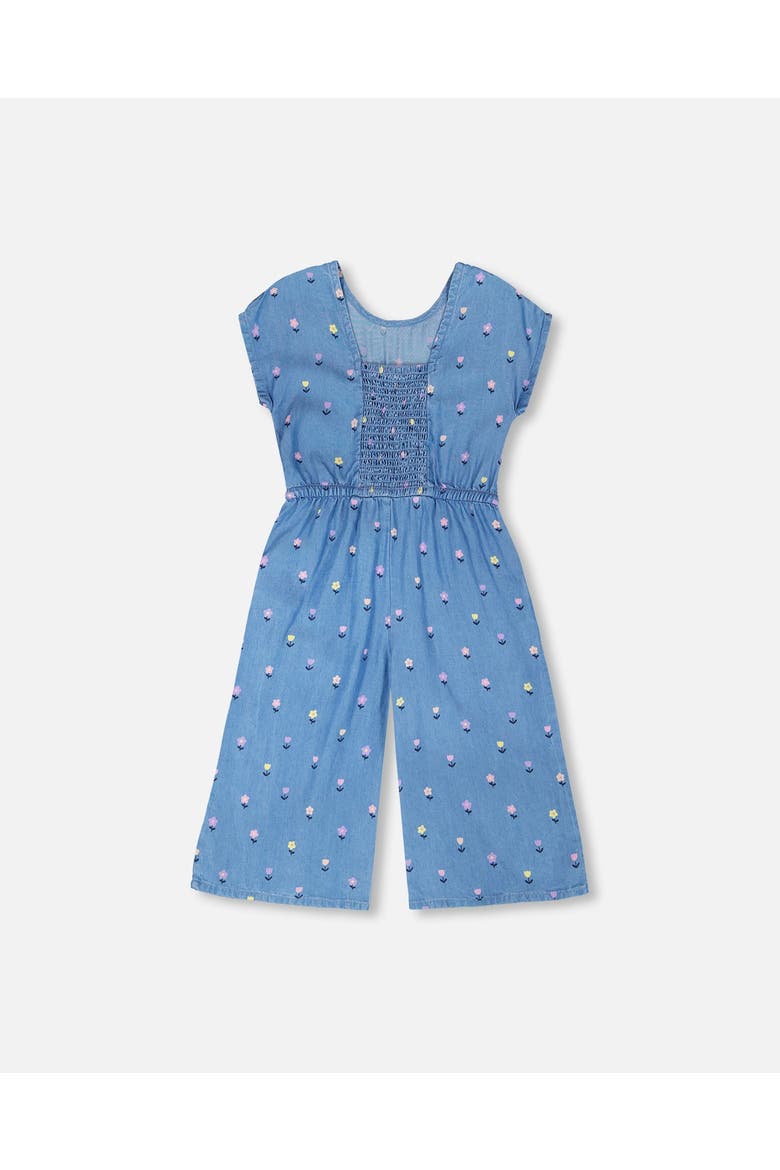 Short Sleeve Chambray Flower Jumpsuit, Main, color, Blue Floral Print