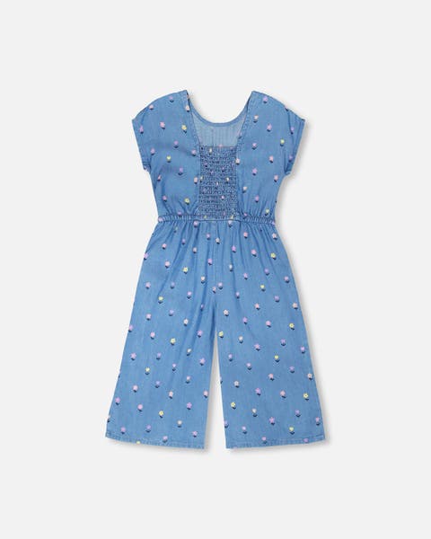 Short Sleeve Chambray Flower Jumpsuit (Little Kid & Big Kid)