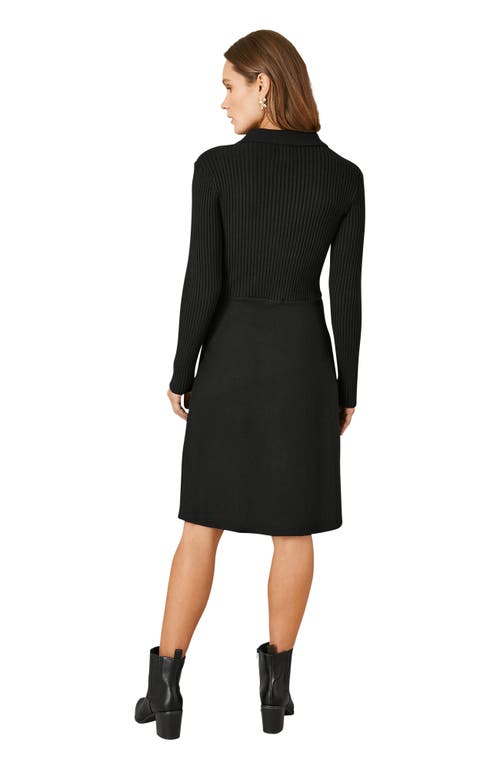 Yumi Belted Rib Knit Midi Dress With Pockets In Black