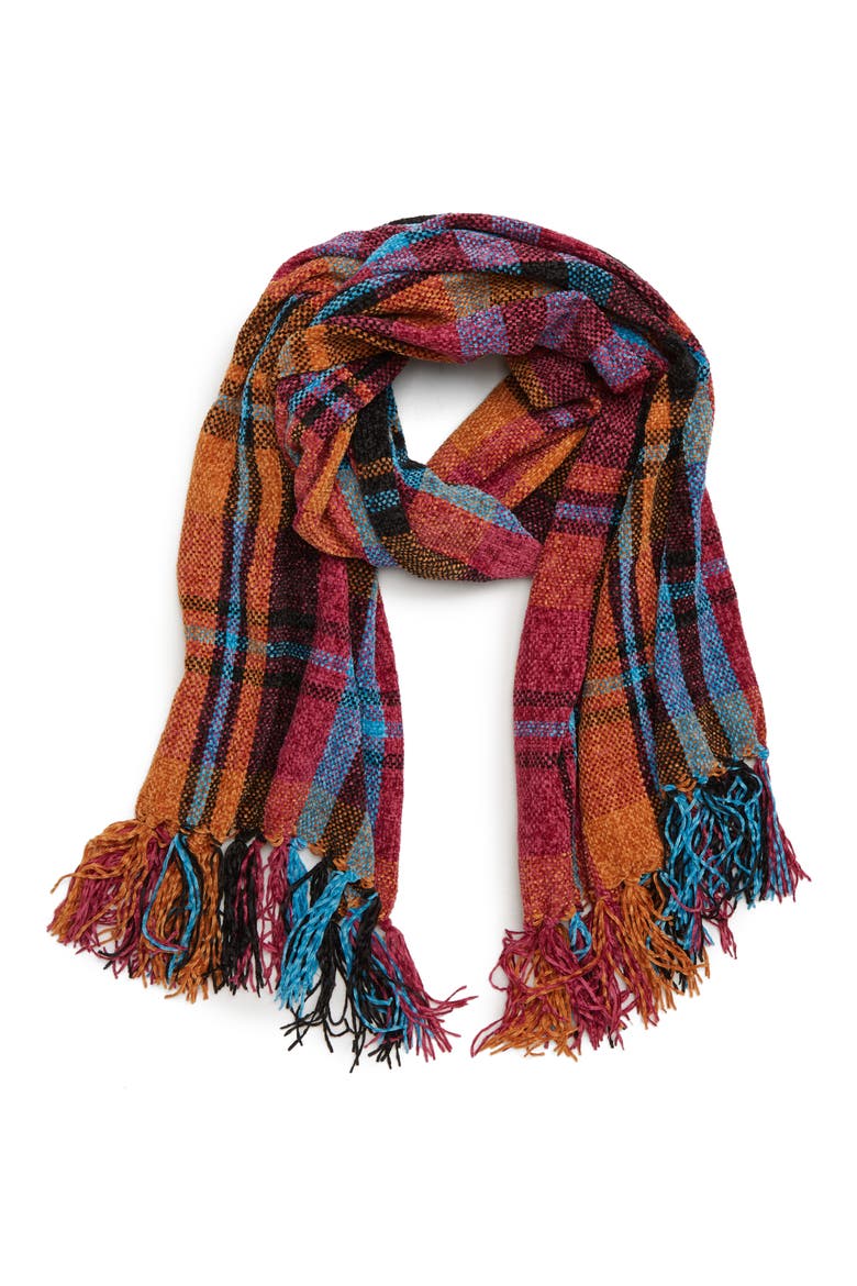 Plaid Chenille Scarf, Main, color, BLUE PINK