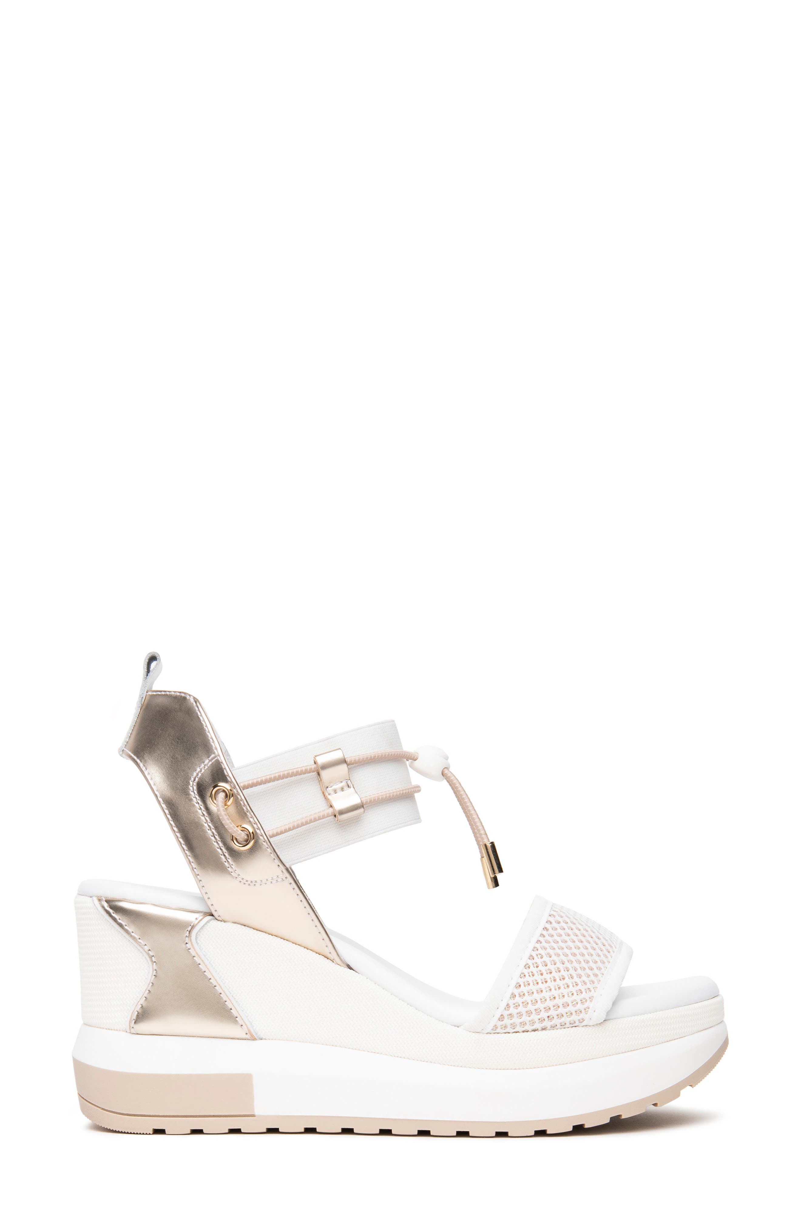 NeroGiardini Bungee Platform Wedge Sandal, Alternate, color, White/ Gold