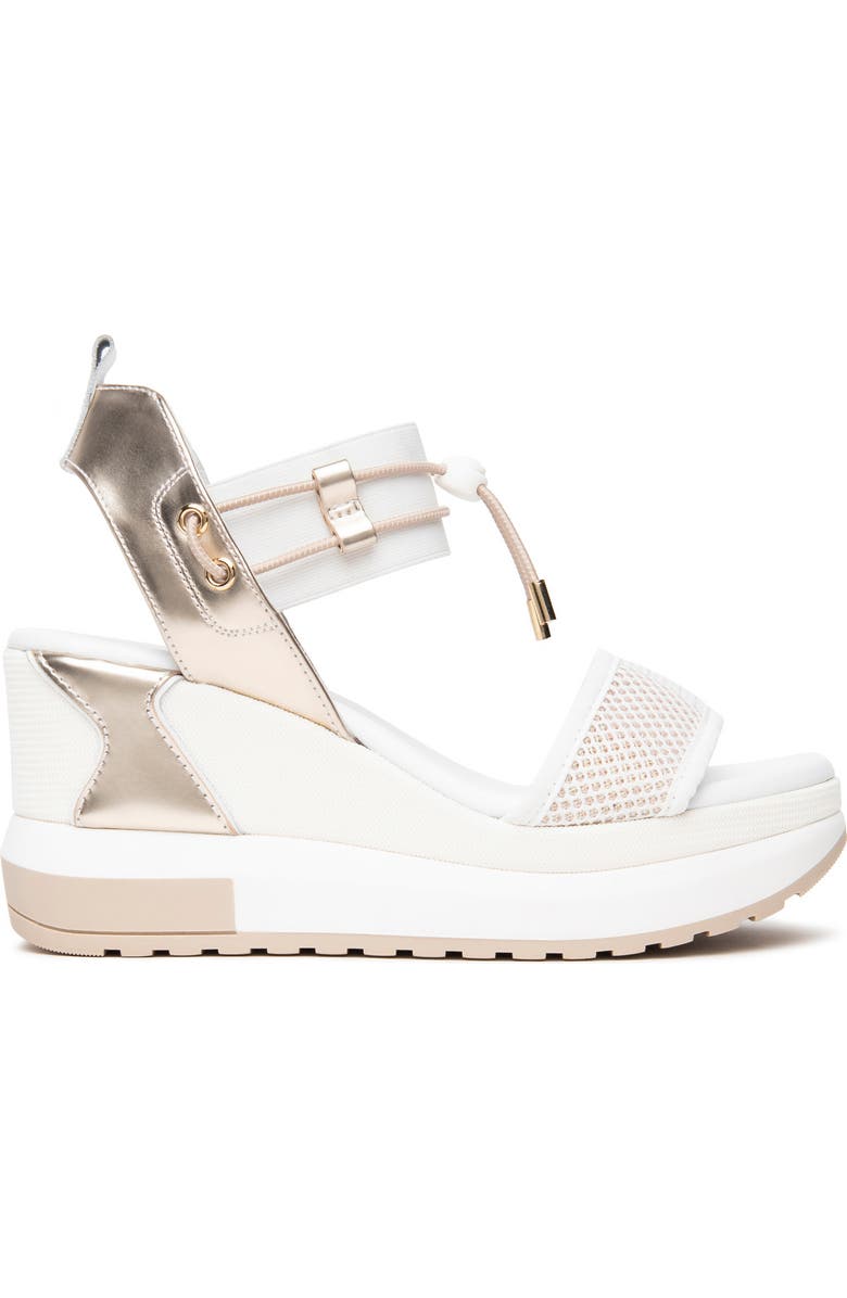 NeroGiardini Bungee Platform Wedge Sandal, Alternate, color, White/ Gold