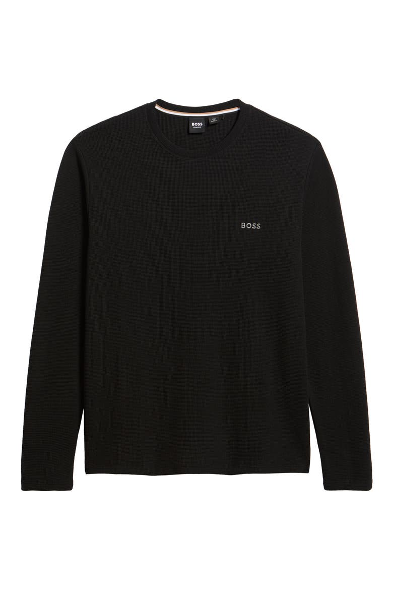 Long Sleeve Waffle Knit Pajama Shirt, Main, color, BLACK