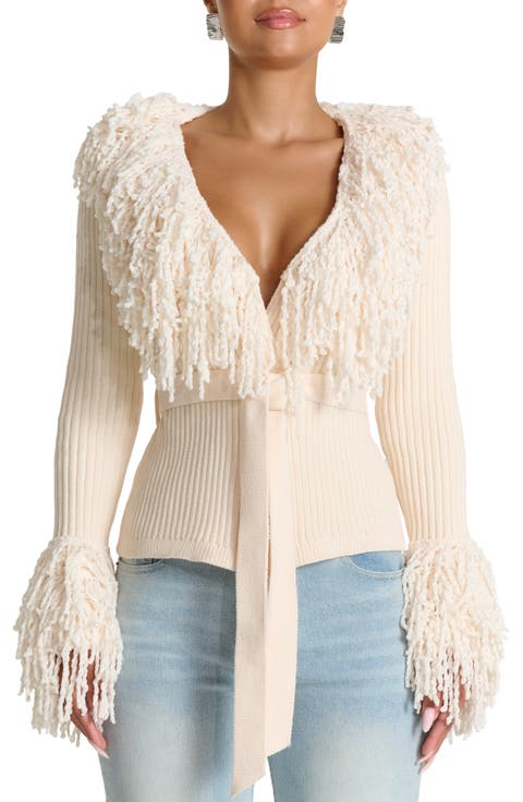 Fringe Tie Waist Chenille Cardigan