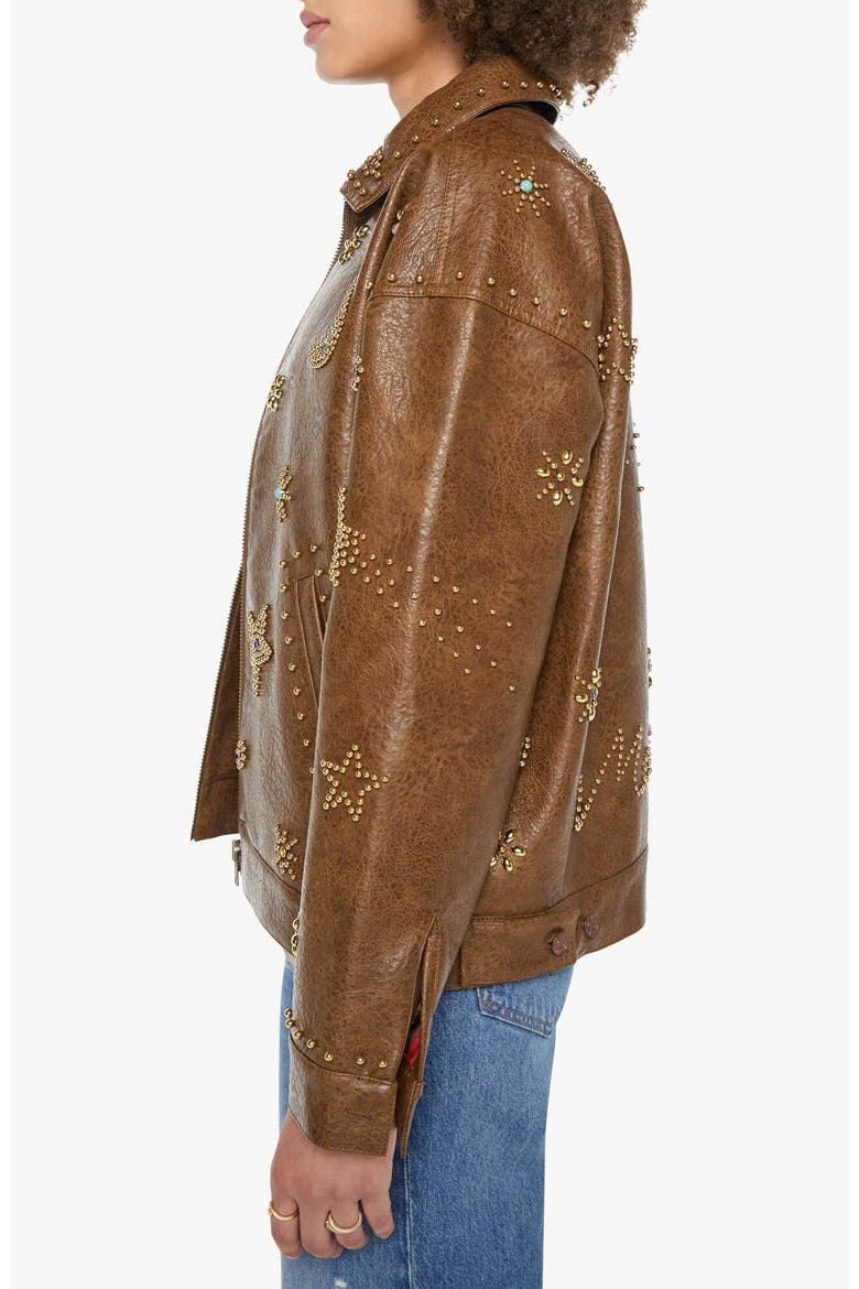 The Zip It Studded Faux Leather Jacket, Alternate, color, BROWN AND CREAM