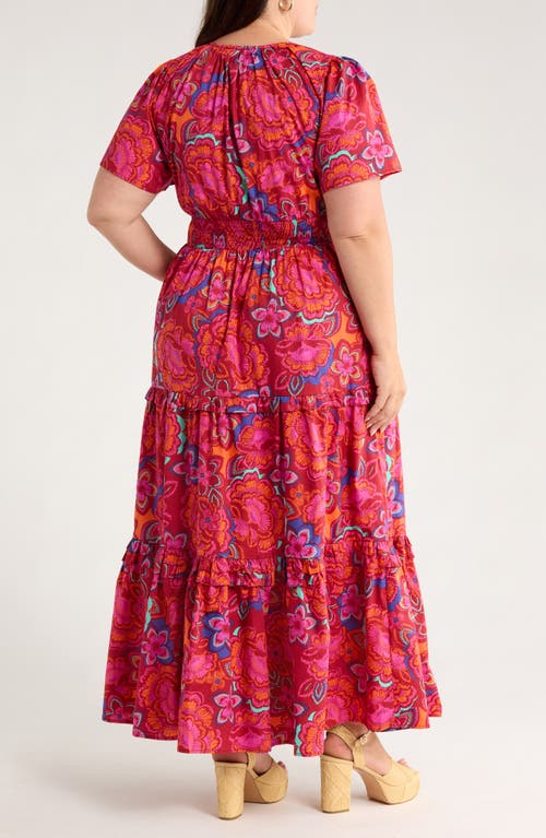 Sugarlips Raveena Floral Palmer Poplin Tiered Maxi Dress In Burgundy Multi In Brown