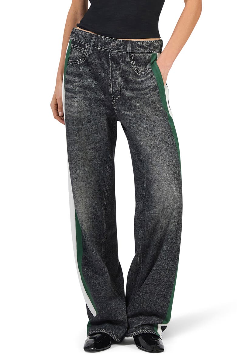 rag & bone rb Miramar Side Stripe High Waist Wide Leg Cotton Terry Sweatpant Track Pants, Main, color, Washed Black Green