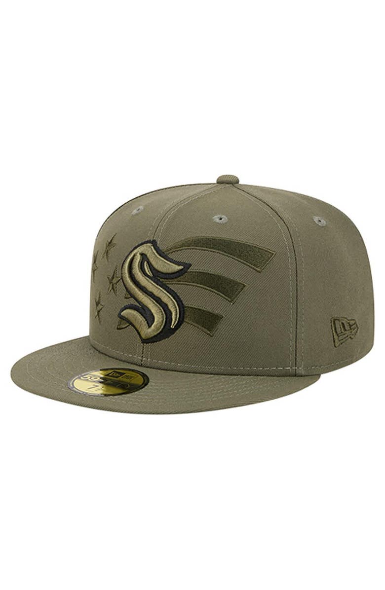 New Era Men's New Era  Olive Seattle Kraken Military Appreciation Flag 59FIFTY Fitted Hat, Main, color, Olive