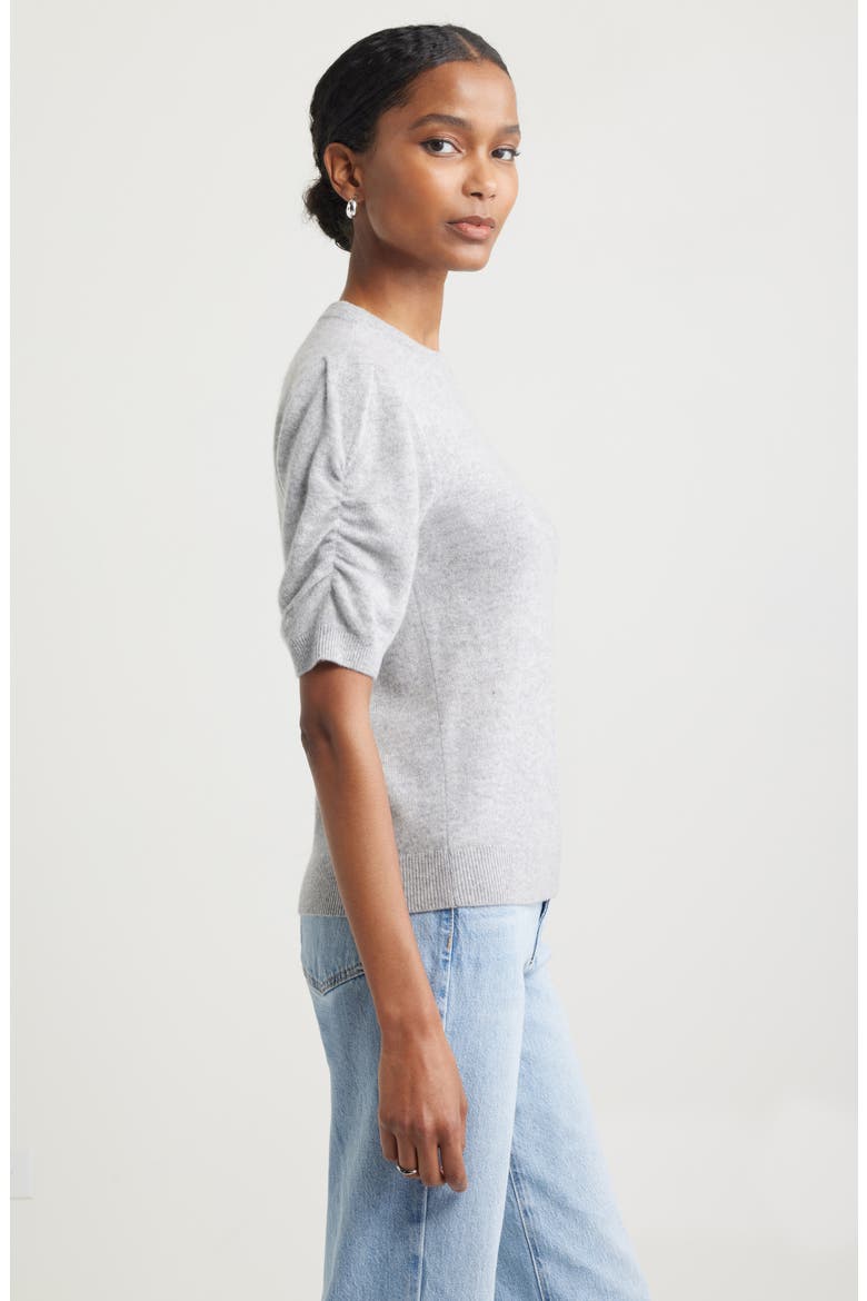 Ruched Short Sleeve Cashmere Sweater, Alternate, color, GREY FORMAL