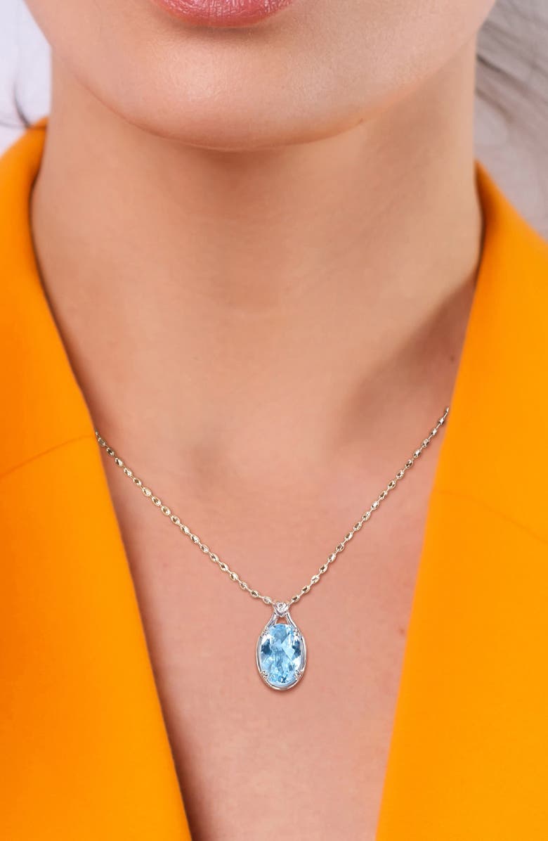 DELMAR Sterling Silver Oval Blue Topaz & White Topaz Pendant Necklace, Alternate, color, 