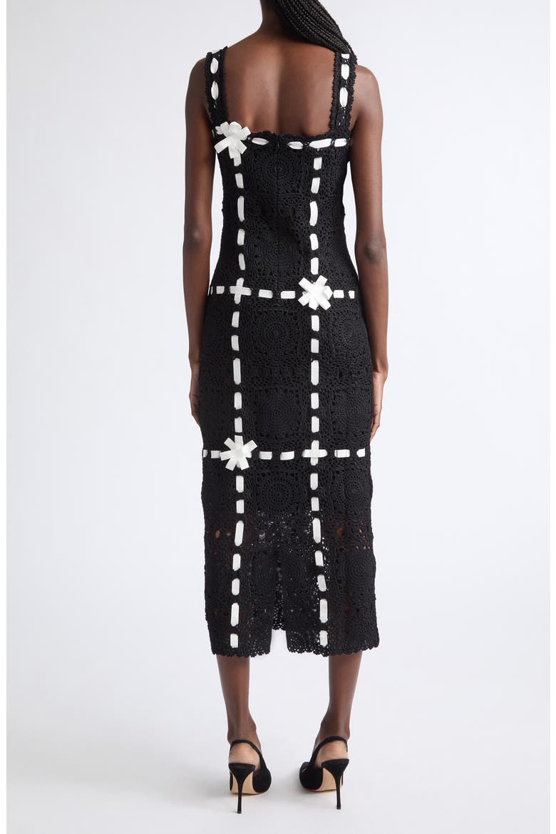 Ribbon Detail Crochet Midi Dress, Alternate, color, BLACK