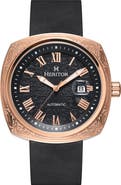 Heritor Automatic Davenport Engraved-Case Leather-Band Watch w/ Date