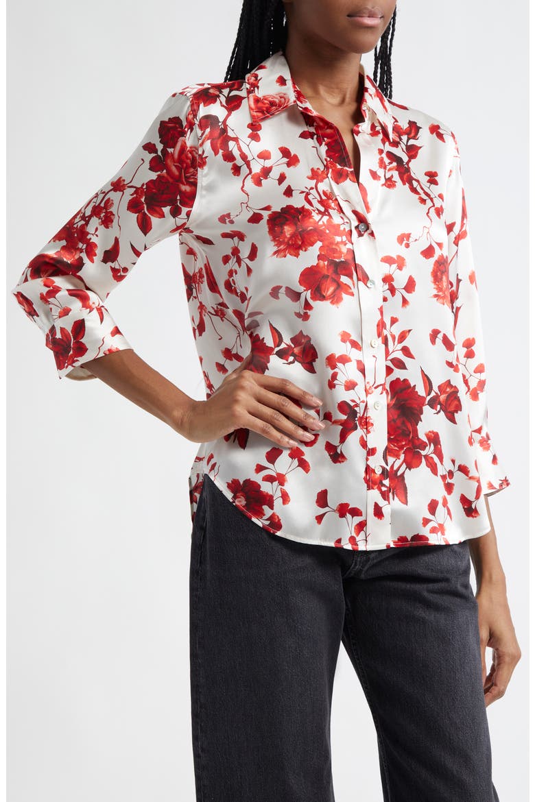Dani Floral Silk Charmeuse Blouse, Alternate, color, IVORYRED