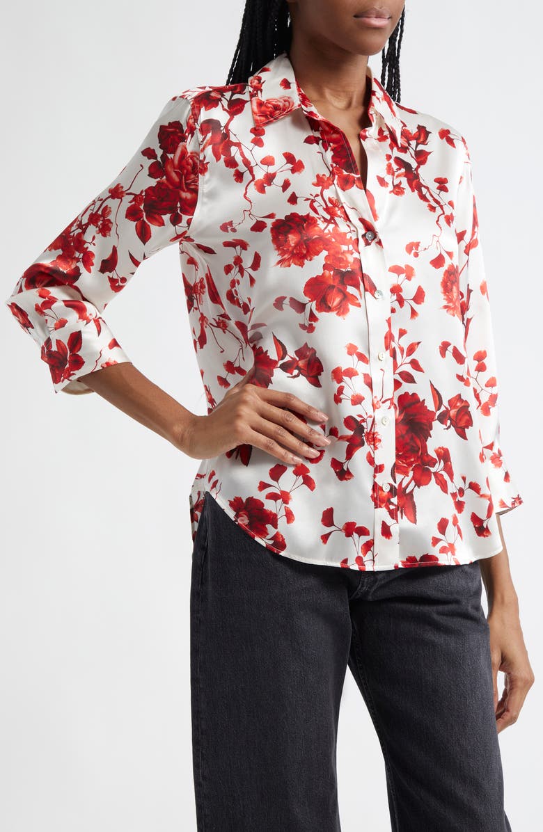 L'AGENCE Dani Floral Silk Charmeuse Blouse, Alternate, color, 
