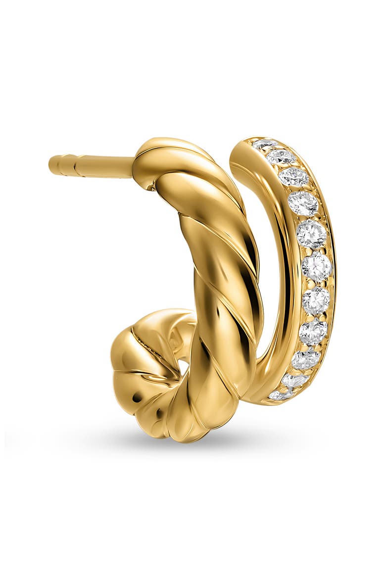 DY Mercer Two Row Hoop Earrings in 18K Yellow Gold with Diamonds, 12mm, Alternate, color, GOLD