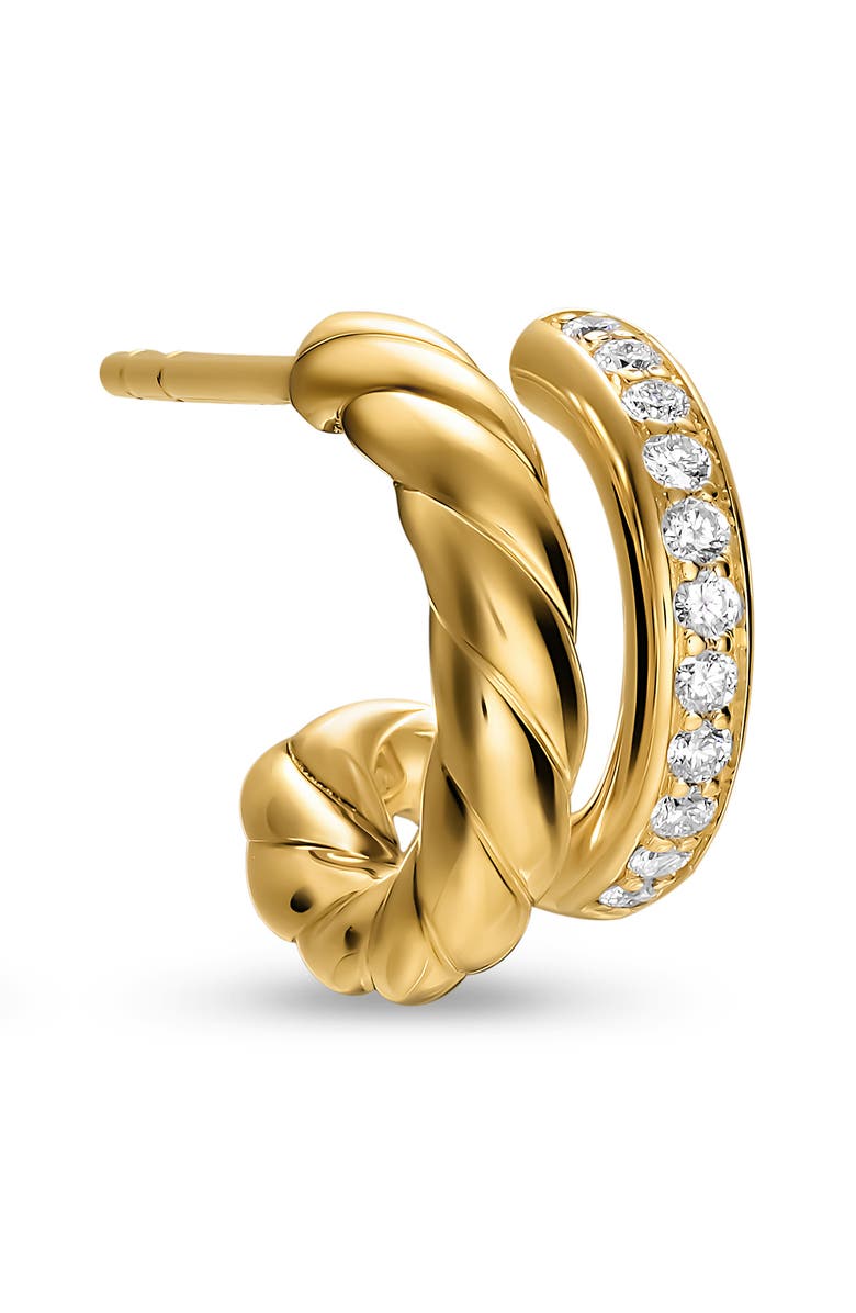 David Yurman DY Mercer Two Row Hoop Earrings in 18K Yellow Gold with Diamonds, 12mm, Alternate, color, Gold
