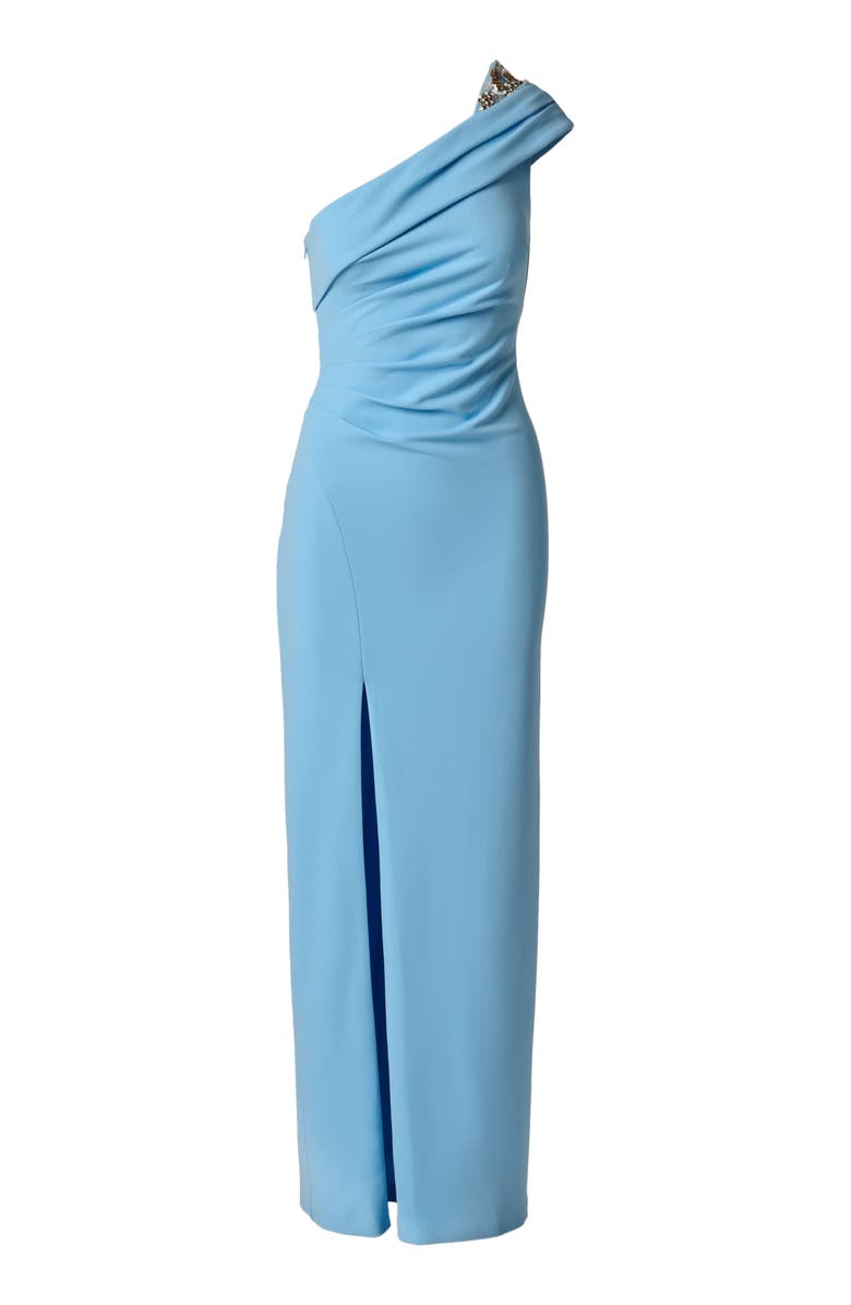 Adrianna Papell One-Shoulder Crepe Gown, Alternate, color, Waterfall