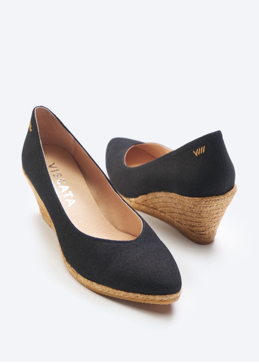 VISCATA Roses Canvas V Cut Espadrille Wedges, Alternate, color, Black