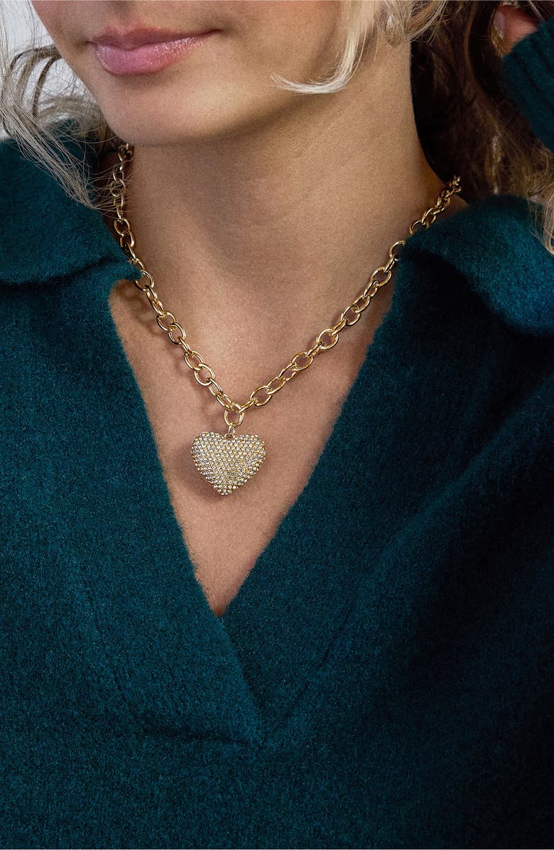 BaubleBar Millie Crystal Heart Pendant Necklace, Alternate, color, Gold