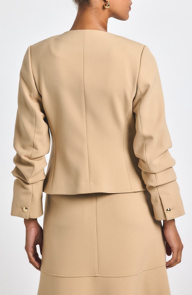 Derek Lam 10 Crosby Novessa Ruched Sleeve Jacket, Alternate, color, Camel
