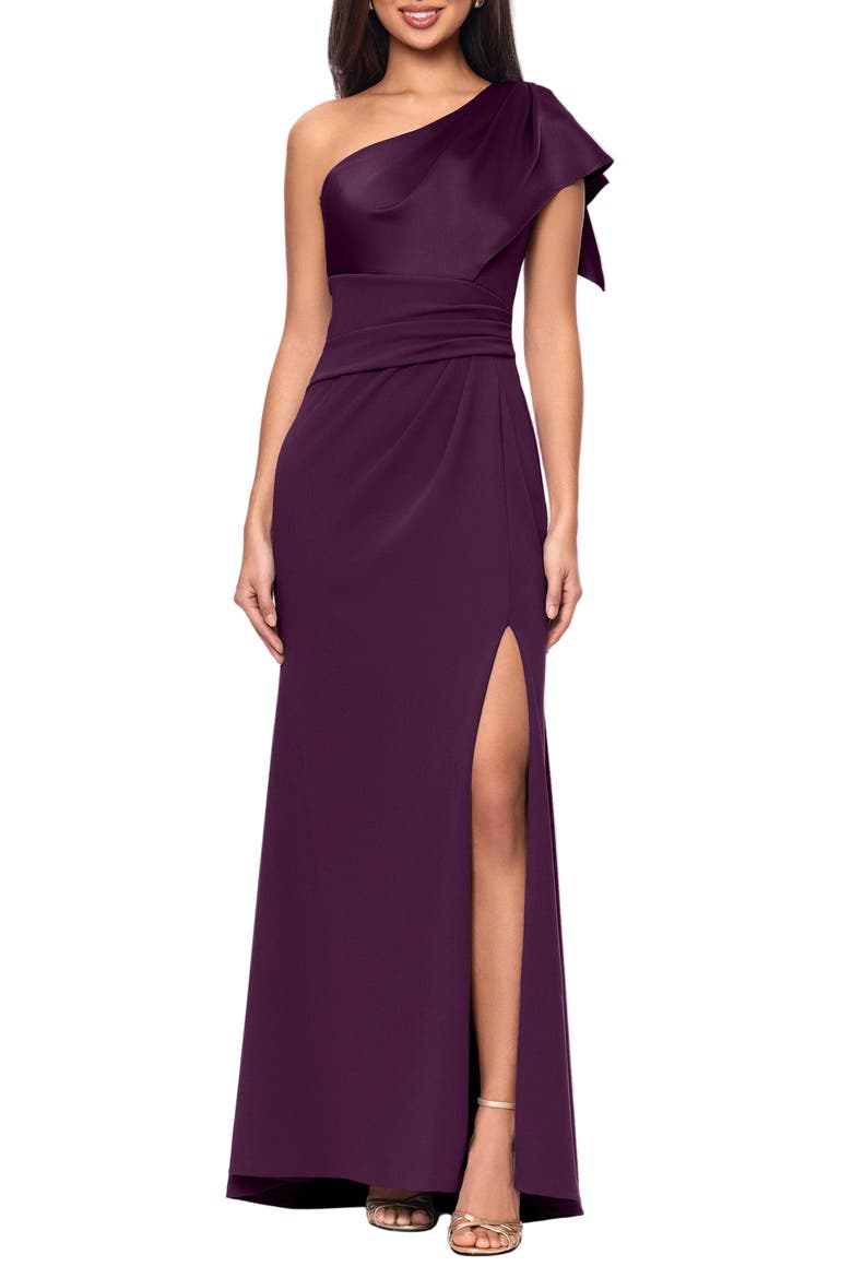 One-Shoulder Ruched Gown, Main, color, PLUM