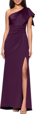 Betsy & Adam One-Shoulder Ruched Gown