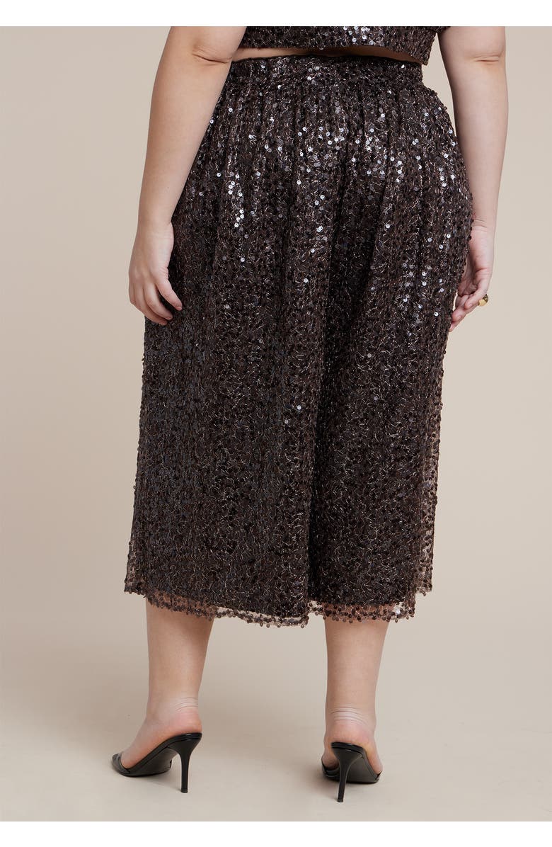 ELOQUII Sequin Pull On Wide Leg Culotte, Alternate, color, Dark Brown