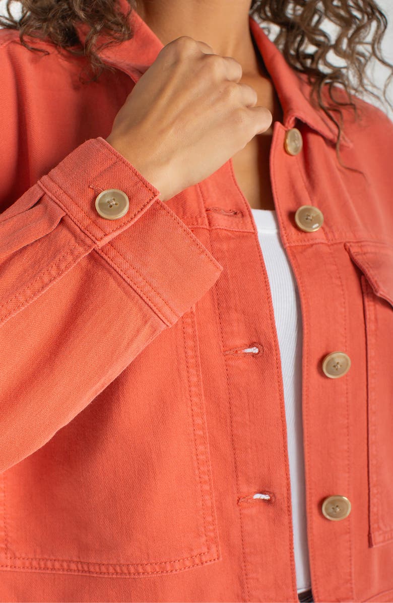 Liverpool Los Angeles Cropped Oversize Denim Jacket, Alternate, color, Red Clay