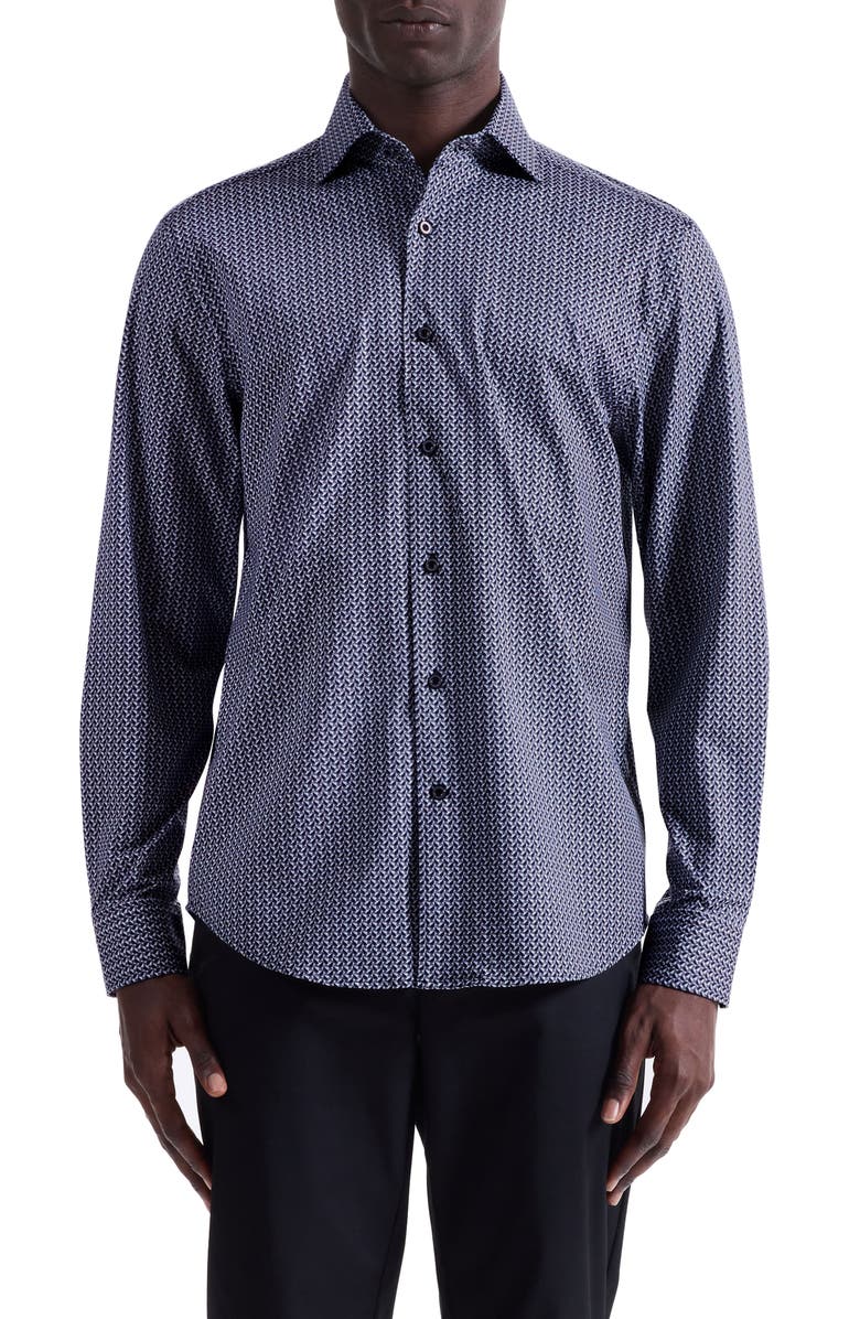 Bugatchi Devon OoohCotton<sup>®</sup> Geo Print Button-Up Shirt, Main, color, Black