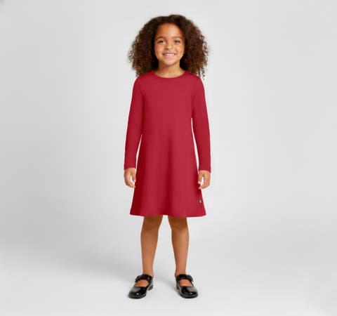 Girl's Soft 100% Cotton Baby Rib Long Sleeve Dress (Toddler/Kids)