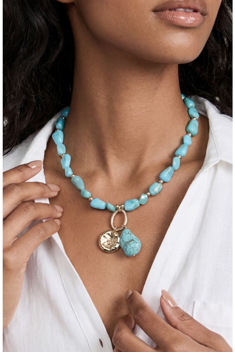Reconstituted Turquoise Beaded Pendant Necklace, Alternate, color, TURQUOISE