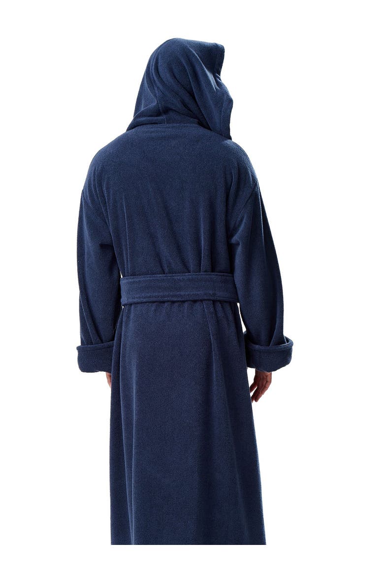 Men's Monk Style Full Length Long Terry Cotton Bathrobe, Alternate, color, Navy