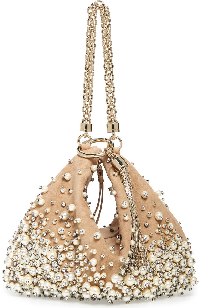 Jimmy Choo Callie Degradé Imitation Pearl Embellished Suede Clutch, Main, color,