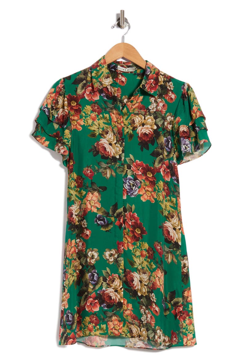 Jem Floral Tiered Sleeve Shirt, Main, color, CLOUD DANCER DARK TEAL