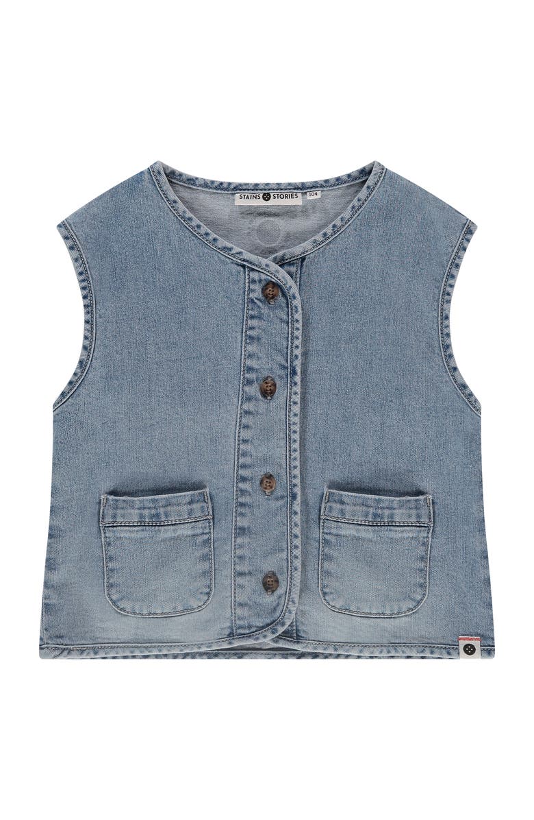 Stains and Stories by Babyface Sleeveless Denim Vest, Main, color, Blue Denim