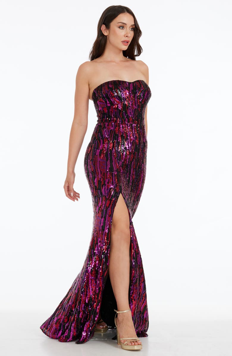 Dress the Population Nikita Sequin Strapless Gown, Alternate, color, Fuchsia Multi