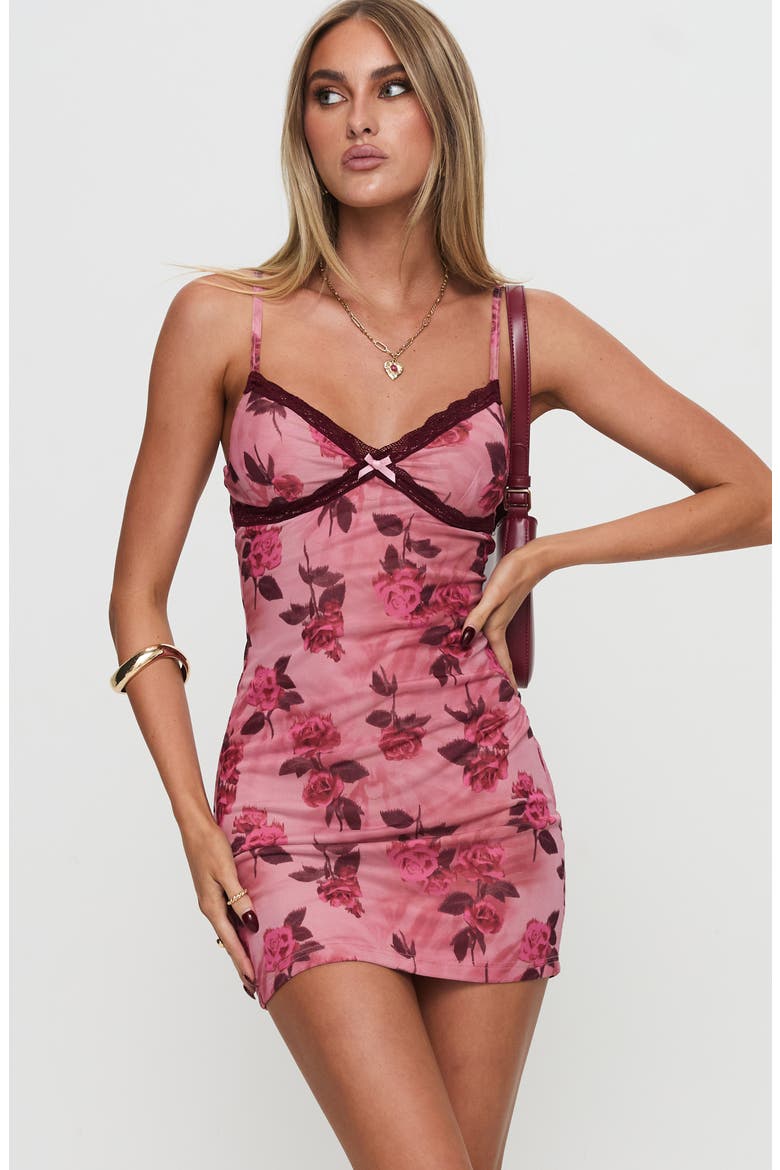 Claudelia Floral Lace Detail Minidress, Alternate, color, RED
