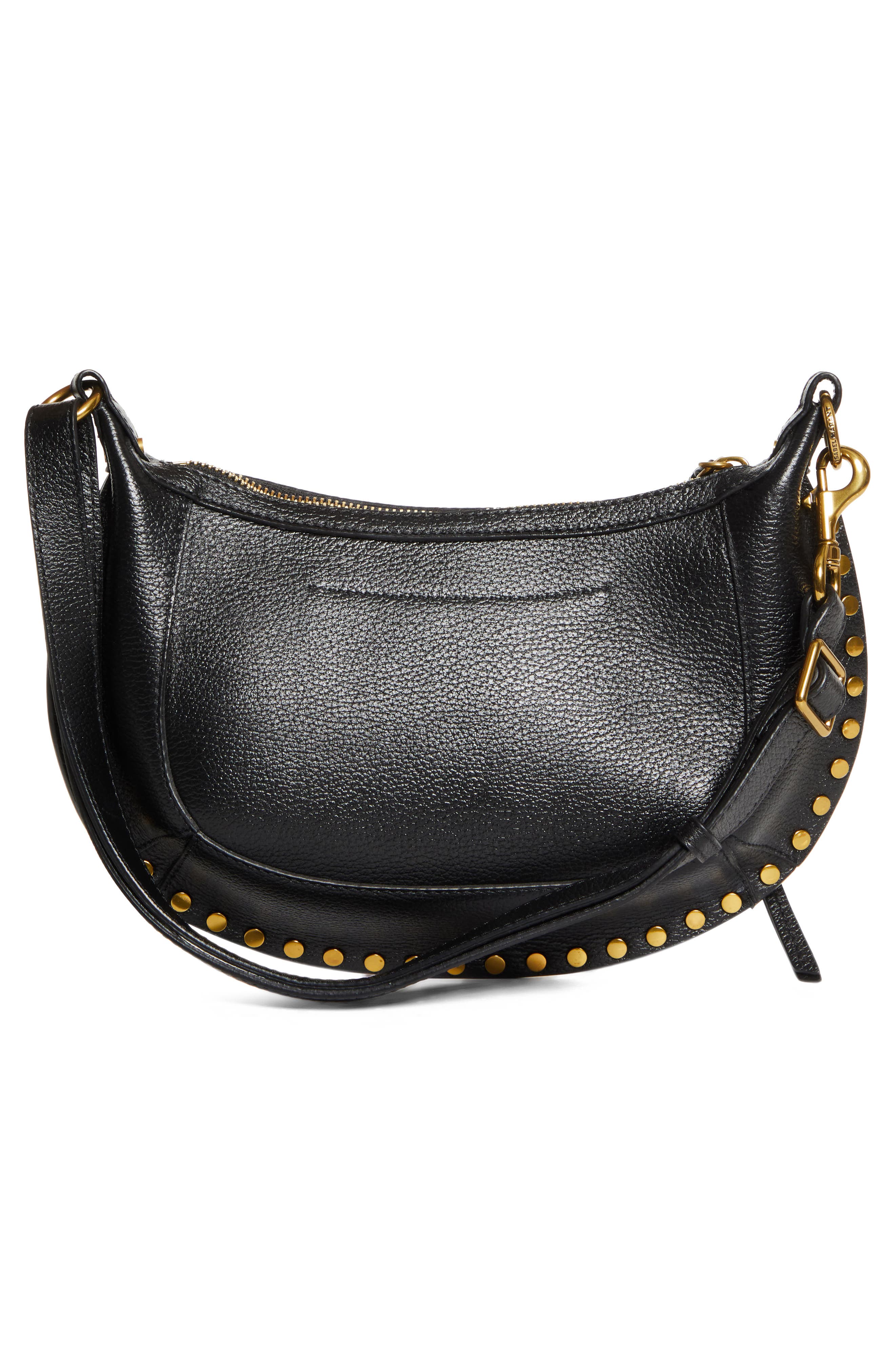 Isabel Marant Oskan Moon Leather Shoulder Bag, Alternate, color, Black