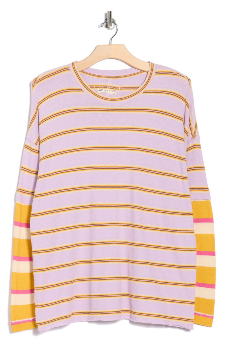 Free People Nina Stripe Layered Long Sleeve Cotton T-Shirt, Main, color, Lilac Combo