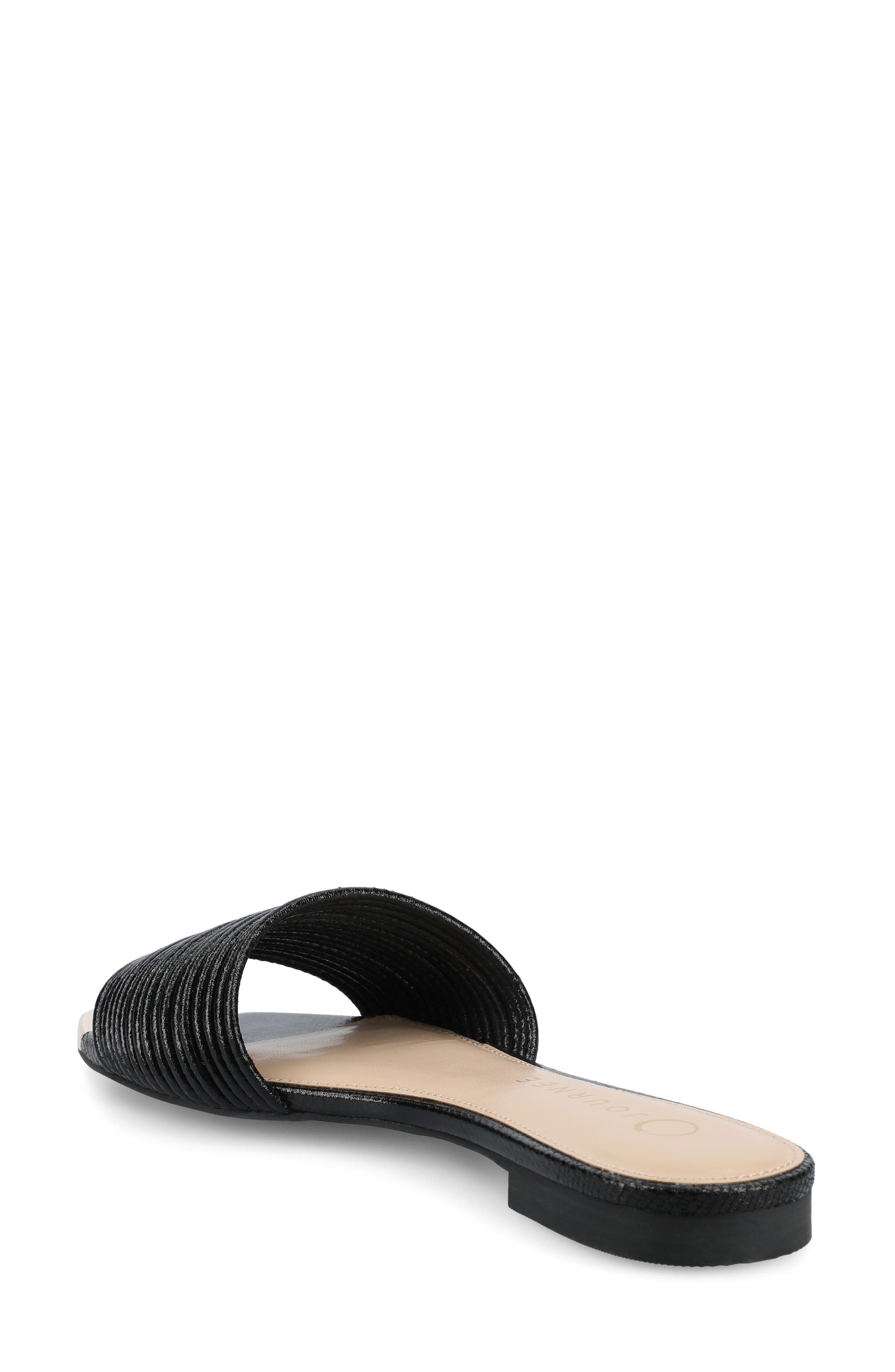Journee Collection Feather Faux Leather Slide Sandal, Alternate, color, Black